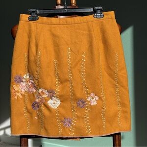 VTG  70s Ira Joyce Hand Embroidered Mini Skirt Mustard Boho Size 14 (Fits 8-10)